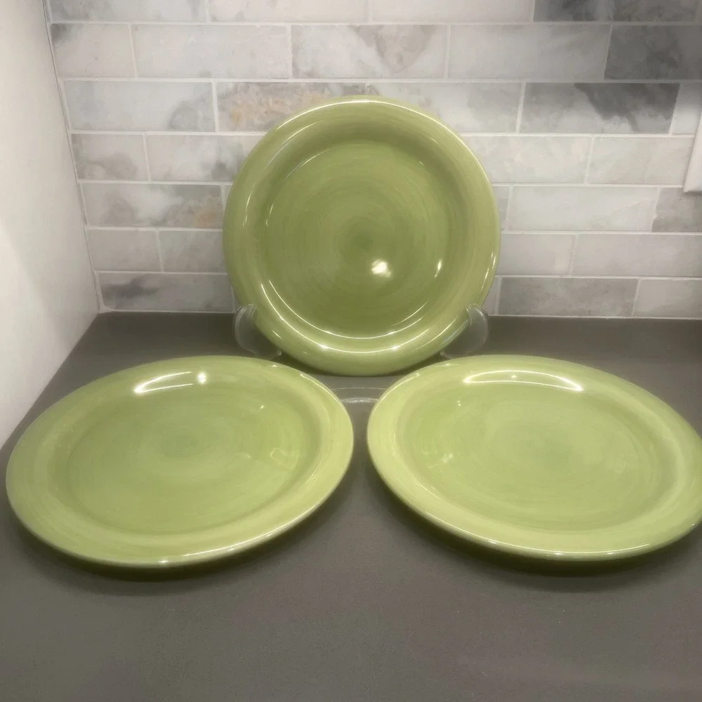 3-Dinner Plates Tabletop Gallery Playa Sage Green Hand Painted
